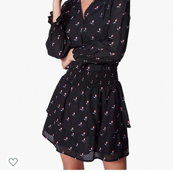 PAIGE Cristina Cotton Smocked Waist Mini Dress || Size: Small, Color: Black - Picture 5 of 6